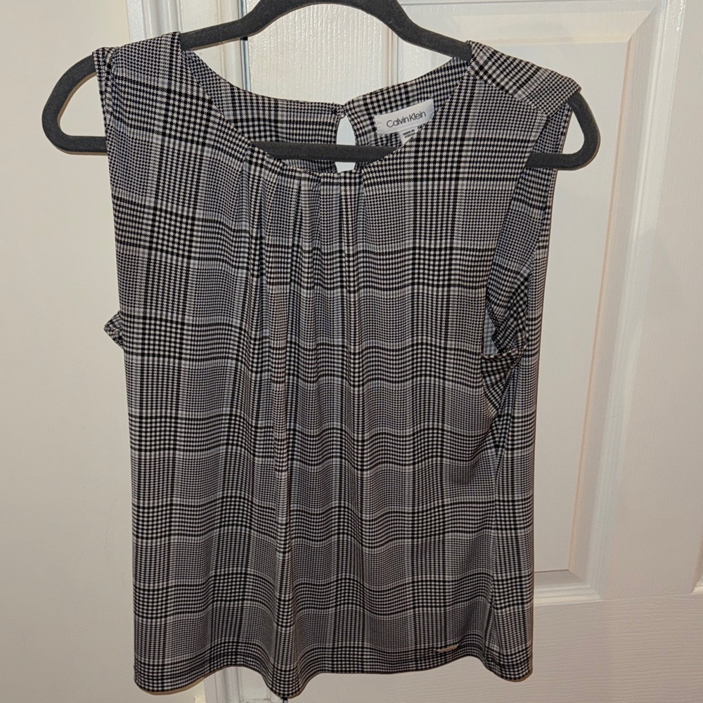 Calvin Klein Black and White Plaid Sleeveless Top
